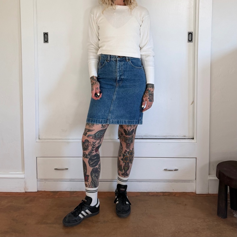 Vintage‎ 1990s Calvin Klein Sport Denim Mini Skirt High Waisted Blue USA Size 8